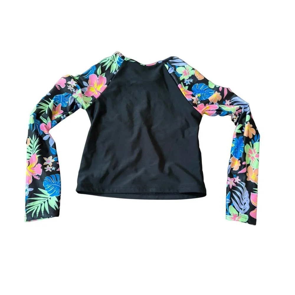 Justice Sport Girls XS 5/6 Rash Guard Swim Shirt Long Sleeve Floral Peace Lake